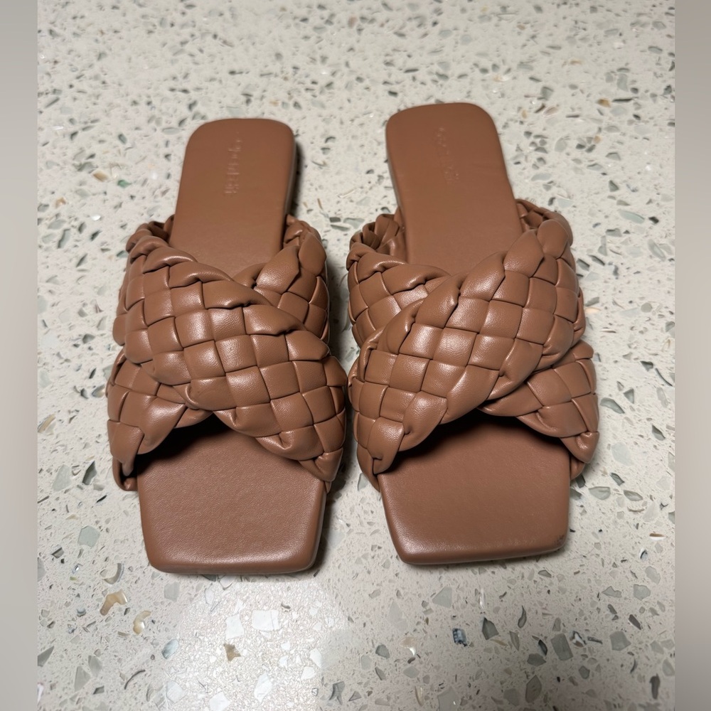 Open Edit Nordstrom Tan Braided Slide Sandals Size 7